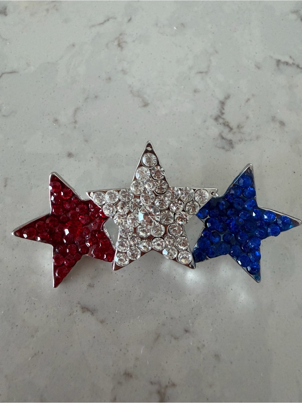 Patriotic Trio Rhinestone Star Pin - Red White Blue Sparkle